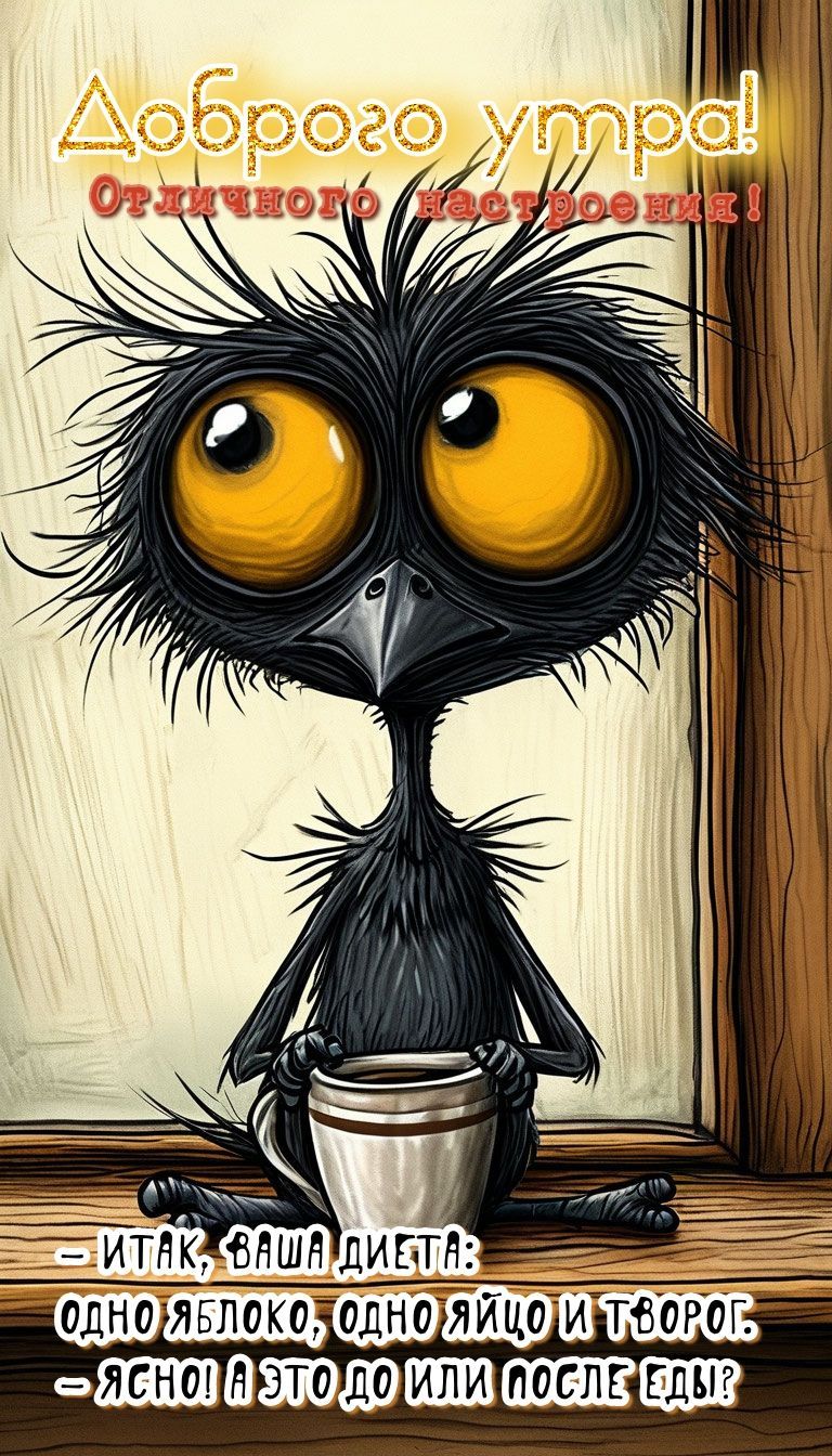Открытка «С добрым утром»: С добрым утром! Отличное настроение и забавная диета!. Тэги: животное, пожелание, позитивн…