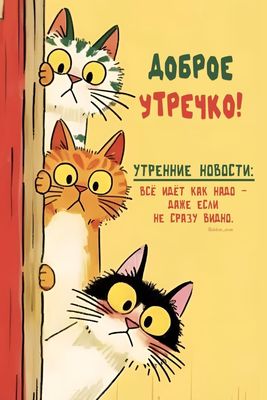Открытка «С добрым утром»: Милое доброе утречко: коты и хорошие новости!. Тэги: хорошего дня, кот, животное, пожелание…