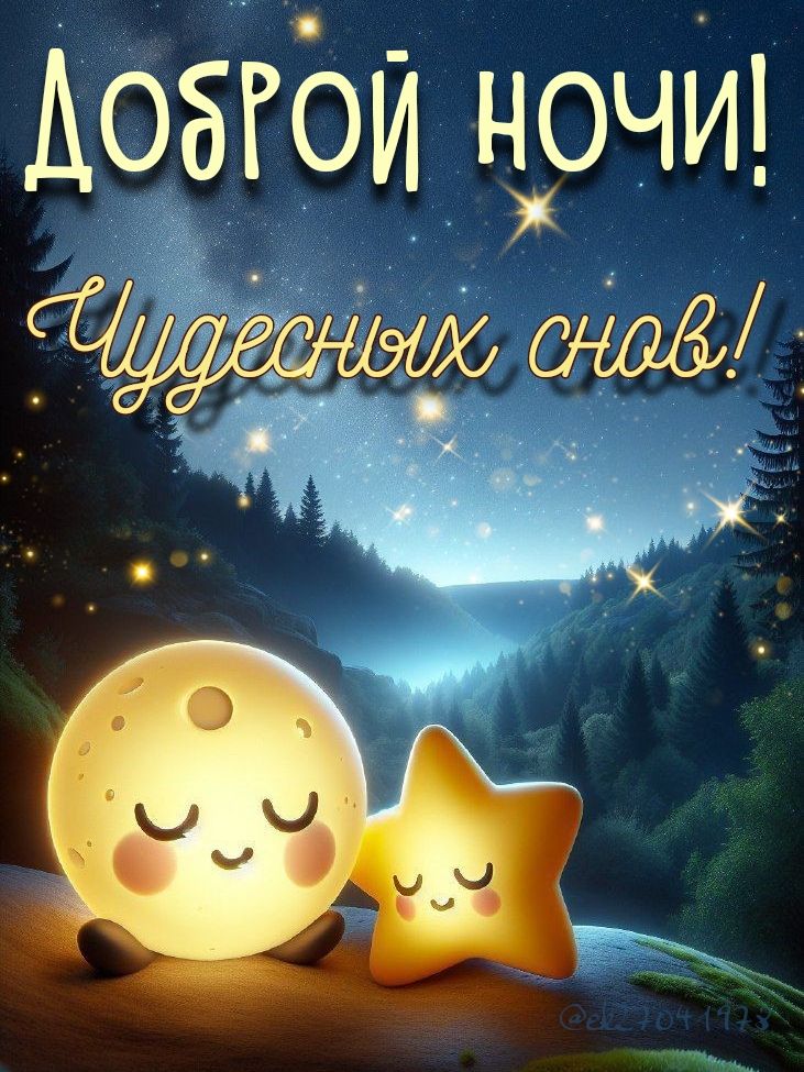 Открытка «Доброй ночи»: Спокойной ночи и чудесных снов с луной и звездой.
