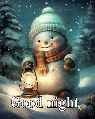 Открытка «Хорошего дня»: Добрый снеговик желает спокойной ночи. Тэги: Добрый вечер и пожелания, Добрый зимний вечер…