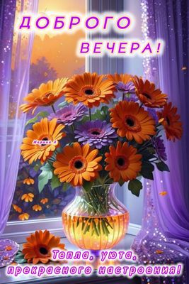 Открытка «Добрый вечер и пожелания»: Уютного вечера с герберами!. Тэги: Добрый позитивный вечер, Доброго вечера и хор…