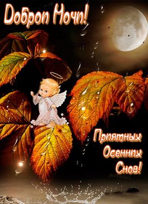 Открытка «Доброй ночи»: Спокойной ночи и приятных осенних снов!. Тэги: Спокойной ночи, пожелание, осень, ребенок…
