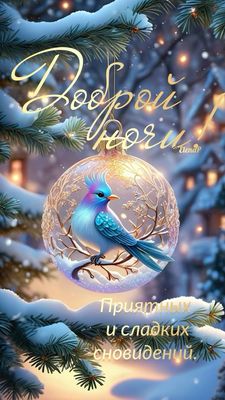 Открытка «Доброй ночи»: Спокойной ночи с волшебной птичкой в шаре.