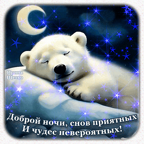 Открытка «Доброй ночи»: Сладкие сны с полярным медвежонком.