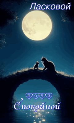 Открытка «Доброй ночи»: Спокойной ночи с котятами под луной.