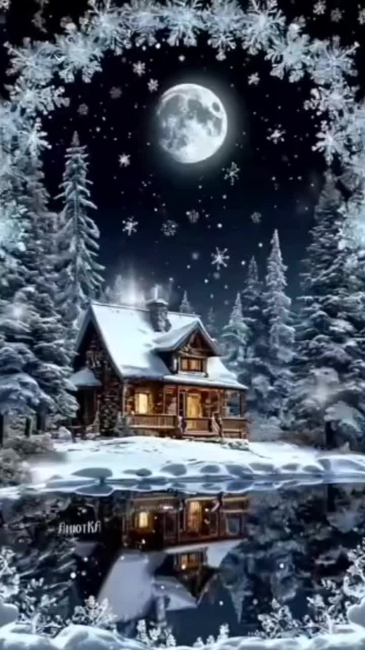 Открытка «Добрый вечер и пожелания»: Добрый зимний вечер: сказка у замерзшего озера. Тэги: Добрый зимний вечер…