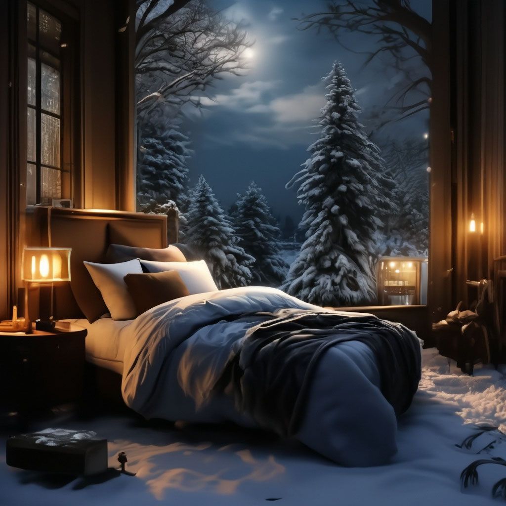 Открытка «Добрый зимний вечер»: Зимняя ночь за окном: уют и магия момента. Тэги: Доброго, прекрасного вечера, Добрый…