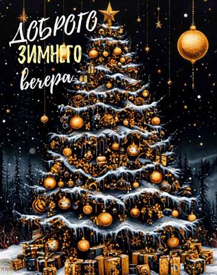Открытка «Торжество»: Добрый зимний вечер с волшебной ёлкой. Тэги: Добрый зимний вечер, Добрый позитивный вечер…