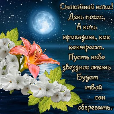 Открытка «Спокойной ночи»: Спокойной ночи! Звездное небо оберегает твой сон. Тэги: Спокойной ночи, с пожеланиями…