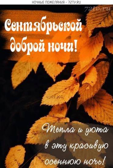 Открытка «Добрый вечер и пожелания»: Сентябрьской доброй ночи: тепло и уют осенней ночи. Тэги: Добрый вечер красивые…