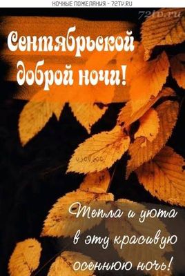 Открытка «Добрый вечер и пожелания»: Сентябрьской доброй ночи: тепло и уют осенней ночи. Тэги: Добрый вечер красивые…
