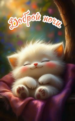 Открытка «Доброй ночи»: Пушистый котенок желает доброй ночи!.