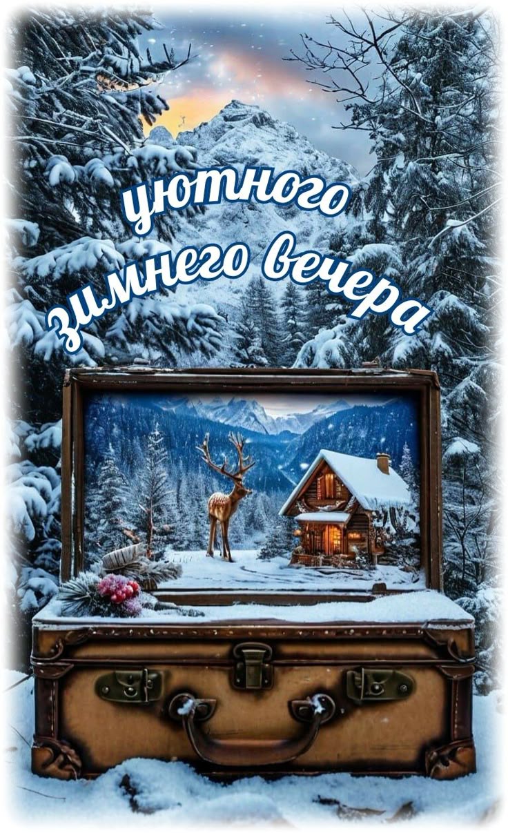 Открытка «Добрый зимний вечер»: Уютного зимнего вечера. Тэги: Доброго, прекрасного вечера, Добрый вечер, с природой…