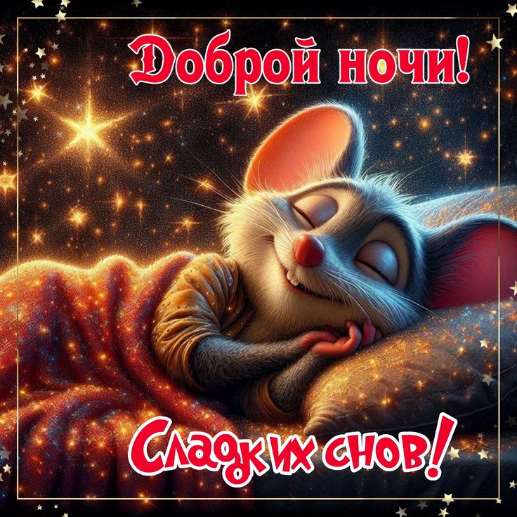 Открытка «Доброй ночи»: Сладких снов от милой мышки в звёздной ночи!.