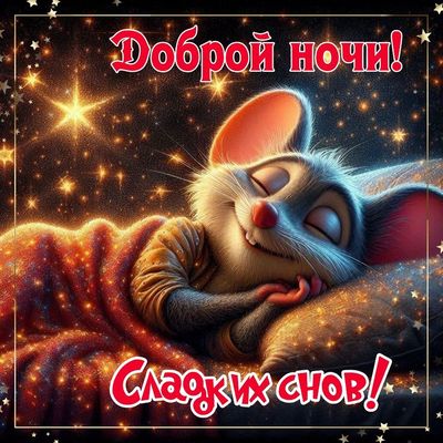 Открытка «Доброй ночи»: Сладких снов от милой мышки в звёздной ночи!.
