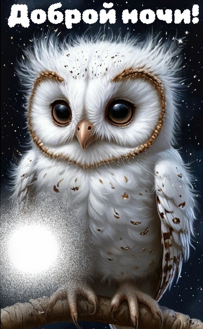 Открытка «Пожелание»: Милая сова желает доброй ночи!. Тэги: милый, животное, уют, красивый, пушистый, небо, сова…