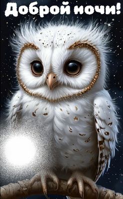 Открытка «Пожелание»: Милая сова желает доброй ночи!. Тэги: милый, животное, уют, красивый, пушистый, небо, сова…