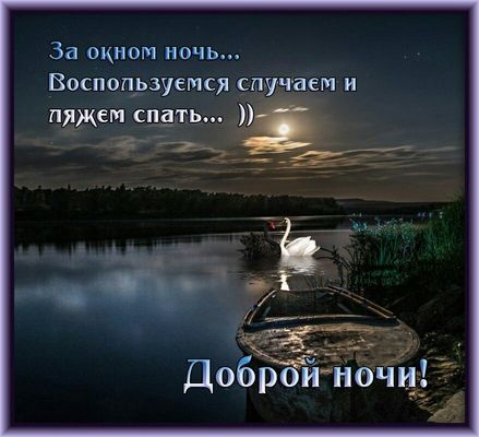 Открытка «Доброй ночи»: Спокойной ночи с лебедями.