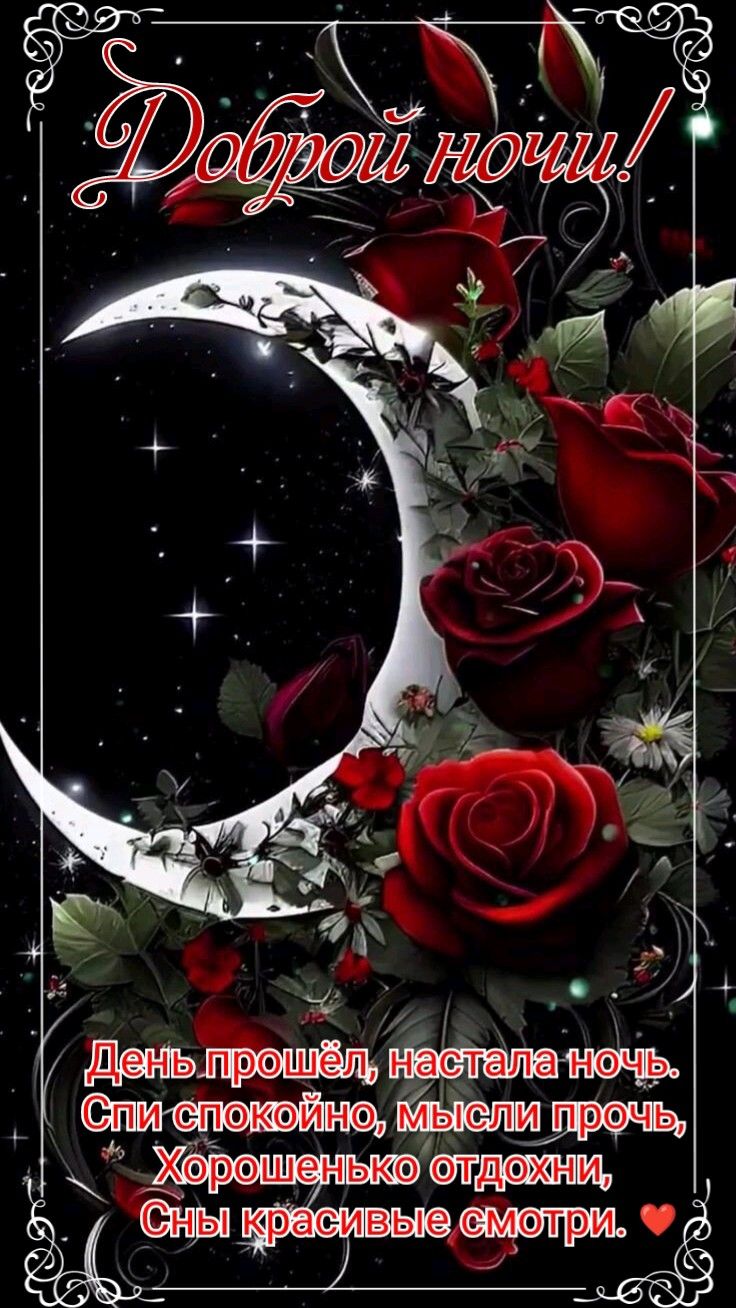 Открытка «Доброй ночи»: Доброй ночи: волшебный сон с красными розами.