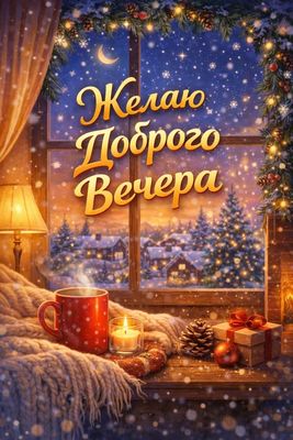 Открытка «Добрый вечер и пожелания»: Добрый вечер: «Уютная зима с подарками». Тэги: Добрый зимний вечер, Добрый вечер…