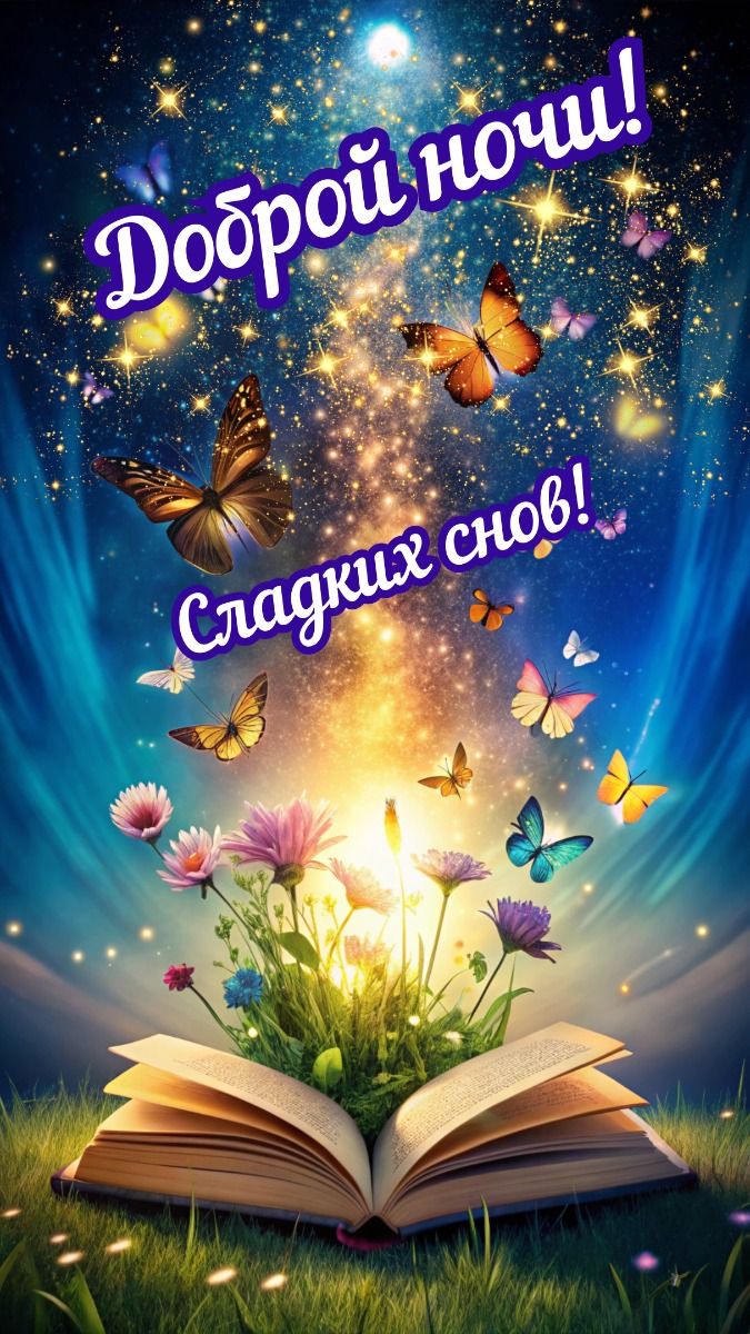 Открытка «Доброй ночи»: Доброй ночи: Волшебная книга снов и бабочек.