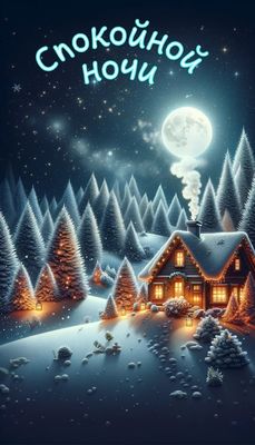 Открытка «Спокойной ночи»: Спокойной ночи: Уютный домик в зимнем лесу. Тэги: Спокойной ночи, красивые, Спокойной ночи…