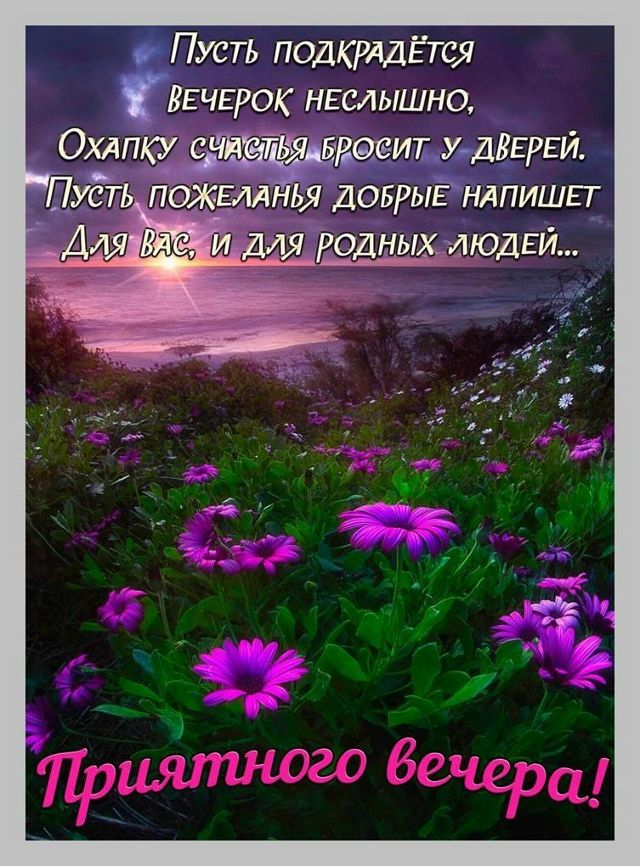 Открытка «Добрый вечер и пожелания»: Добрый вечер: Красивое пожелание с цветами. Тэги: Добрый вечер красивые, Добрый…