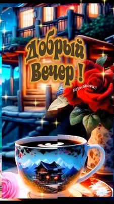 Открытка «Добрый вечер и пожелания»: Добрый вечер: Ароматный чай и красная роза. Тэги: Добрый вечер красивые, Добрый…