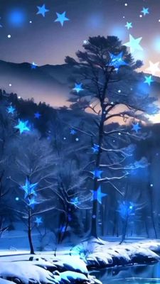 Открытка «Доброй ночи»: Доброй ночи: «Звездная ночь» в зимнем лесу. Тэги: Спокойной ночи, Спокойной ночи, красивые…