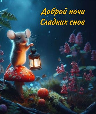 Открытка «Доброй ночи»: Добрая ночь: «Сказочная мышка с фонариком».
