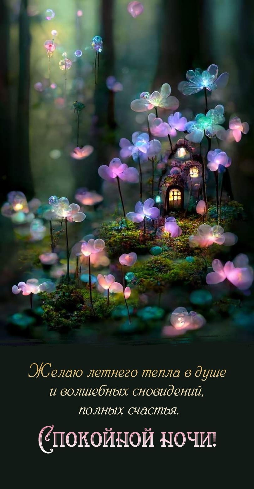 Открытка «Спокойной ночи»: Спокойной ночи: «Волшебный домик в сказочном лесу». Тэги: Спокойной ночи, красивые, Спокой…
