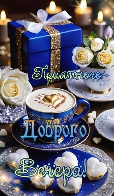 Открытка «Добрый вечер и пожелания»: Добрый вечер: нежная открытка с кофе и розами. Тэги: Добрый вечер красивые…