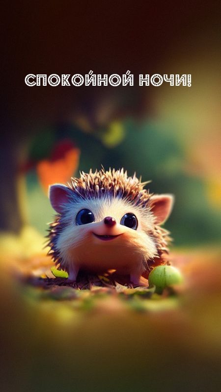 Открытка «Спокойной ночи»: Спокойной ночи: Милый ежик с улыбкой. Тэги: Спокойной ночи, красивые, Спокойной ночи…