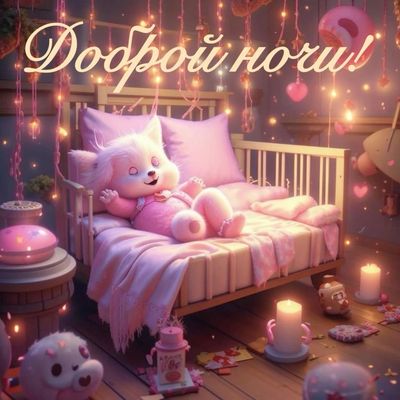 Открытка «Доброй ночи»: Доброй ночи: уютная открытка с милым котиком. Тэги: Спокойной ночи, Добрый вечер и пожелания…