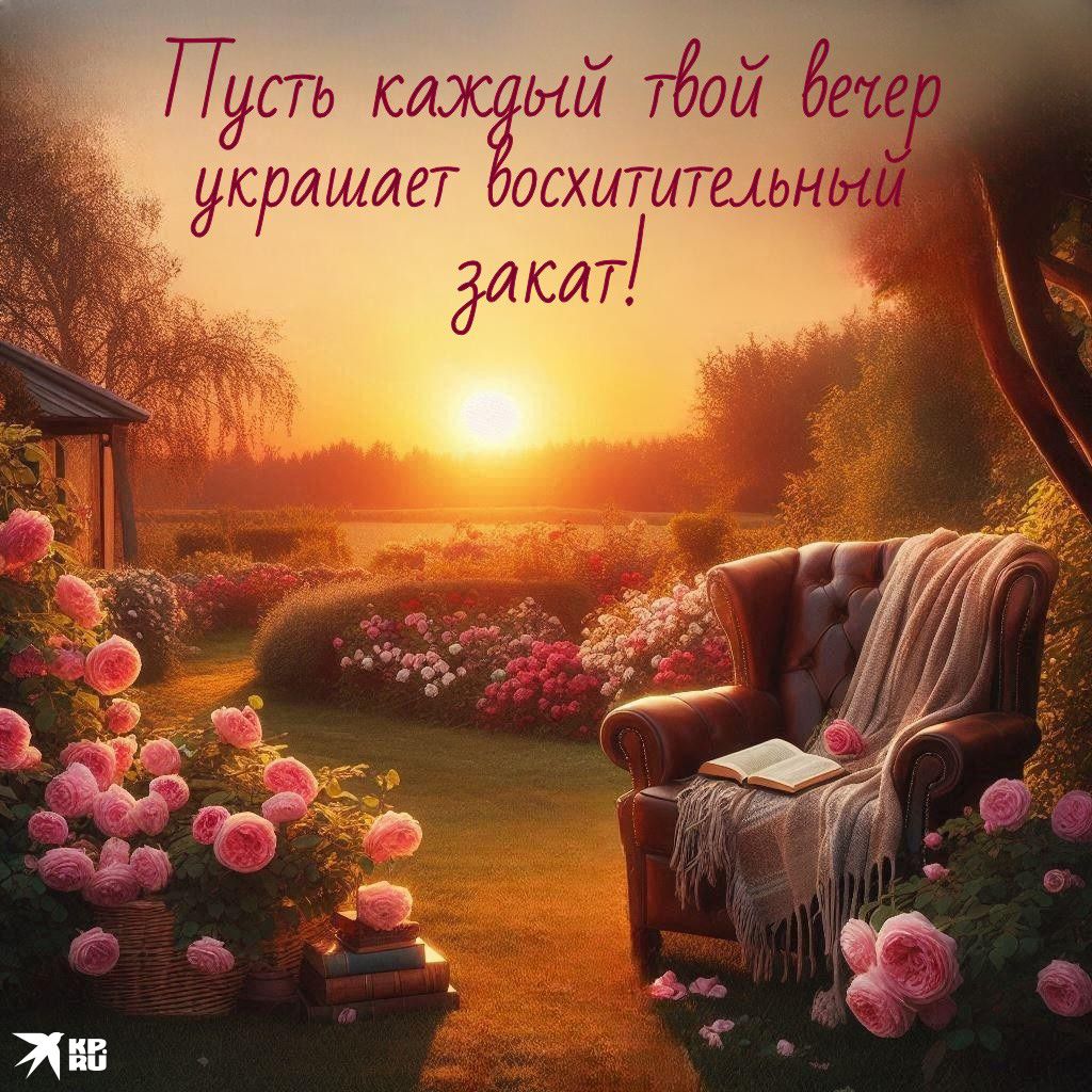 Открытка «Проза»: Добрый вечер: Красивые розы и уютный закат. Тэги: Добрый вечер и пожелания, Добрый вечер красивые…