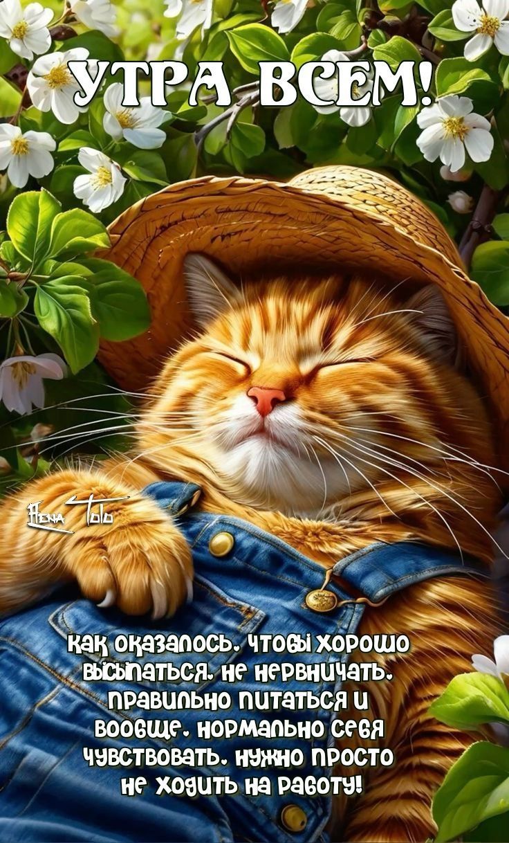 Открытка «С добрым утром»: Доброе утро: Отдыхай как кот, не иди на работу!. Тэги: кот, животное, пожелание, позитивная…