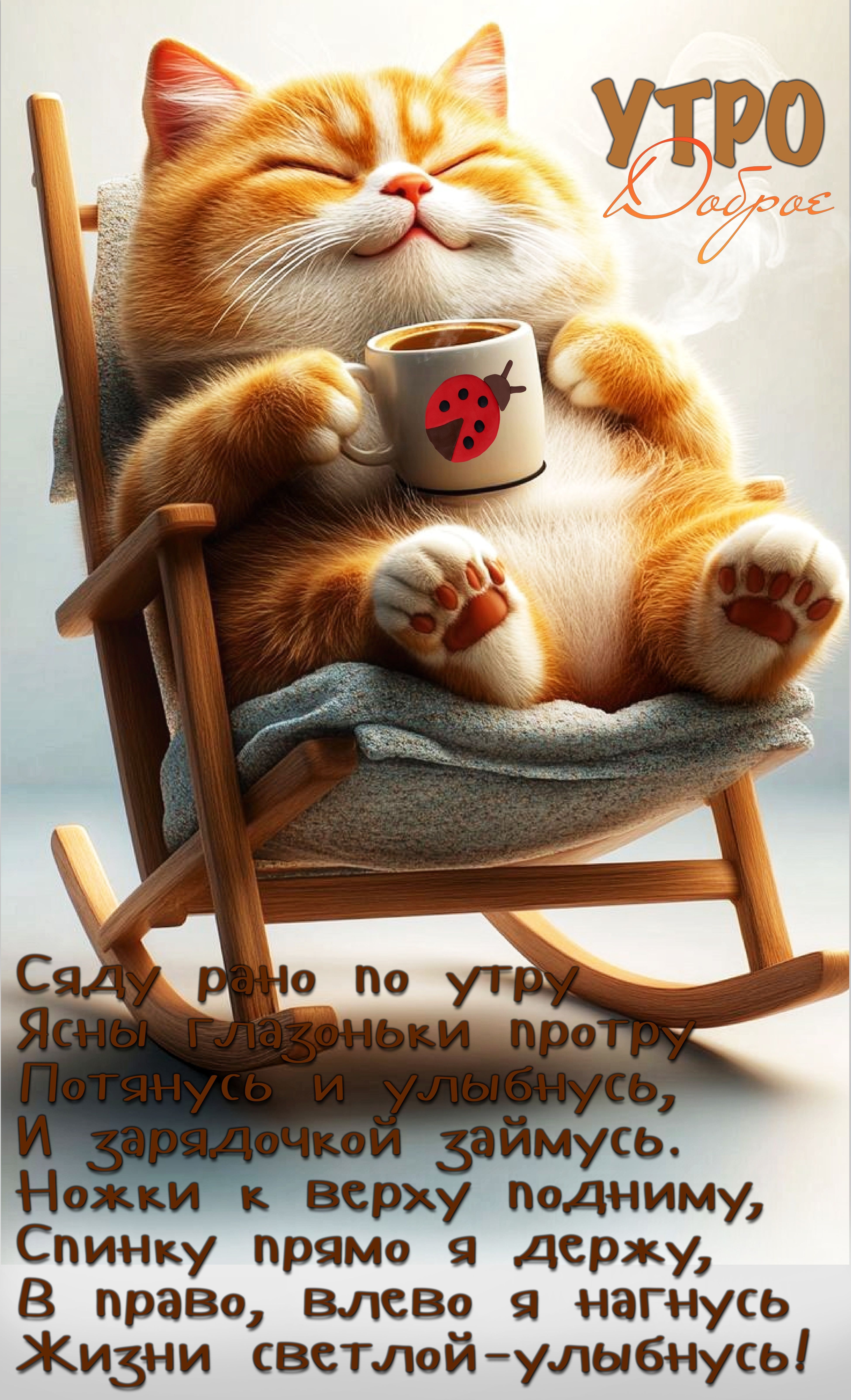 Открытка «С добрым утром»: Пушистое доброе утро с зарядом позитива. Тэги: кот, животное, пожелание, позитивная…