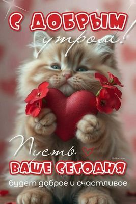 Открытка «С добрым утром»: Пушистое доброе утро: сердце, счастье и пожелания. Тэги: С добрым утром, для поднятия наст…