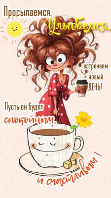 Открытка «С добрым утром»: С добрым утром! Просыпаемся, улыбаемся, встречаем день!. Тэги: хорошего дня, пожелание…