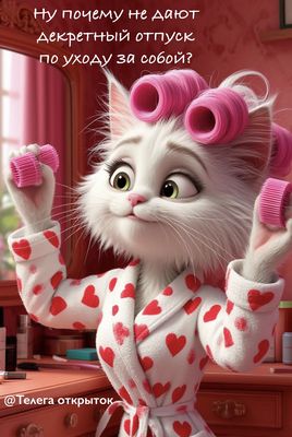 Открытка «С добрым утром»: Доброе утро! Декрет по уходу за собой?. Тэги: кот, животное, пожелание, позитивная, юмор…