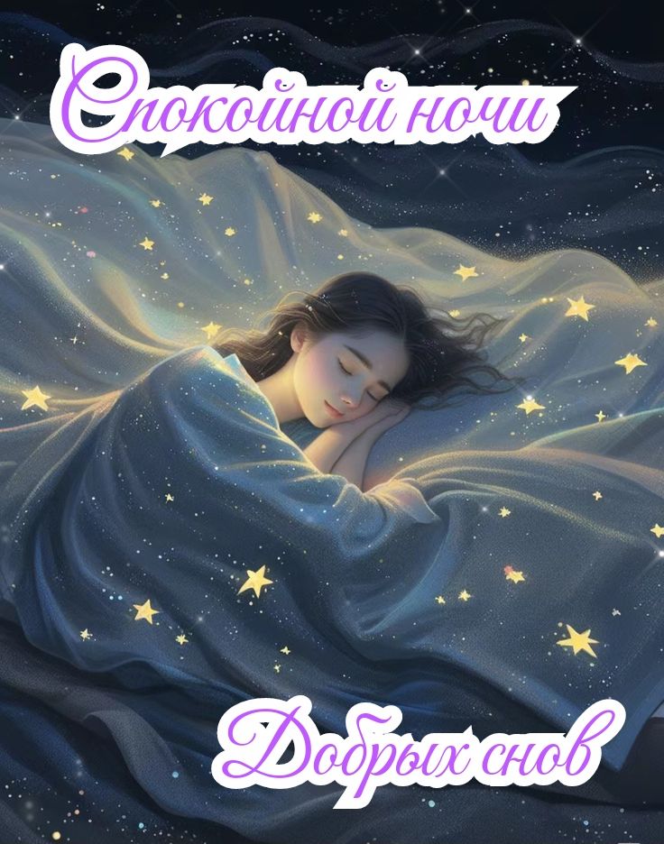 Открытка «Доброй ночи»: Спокойной ночи: Волшебный сон со звездами.