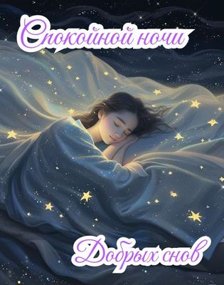Открытка «Доброй ночи»: Спокойной ночи: Волшебный сон со звездами.