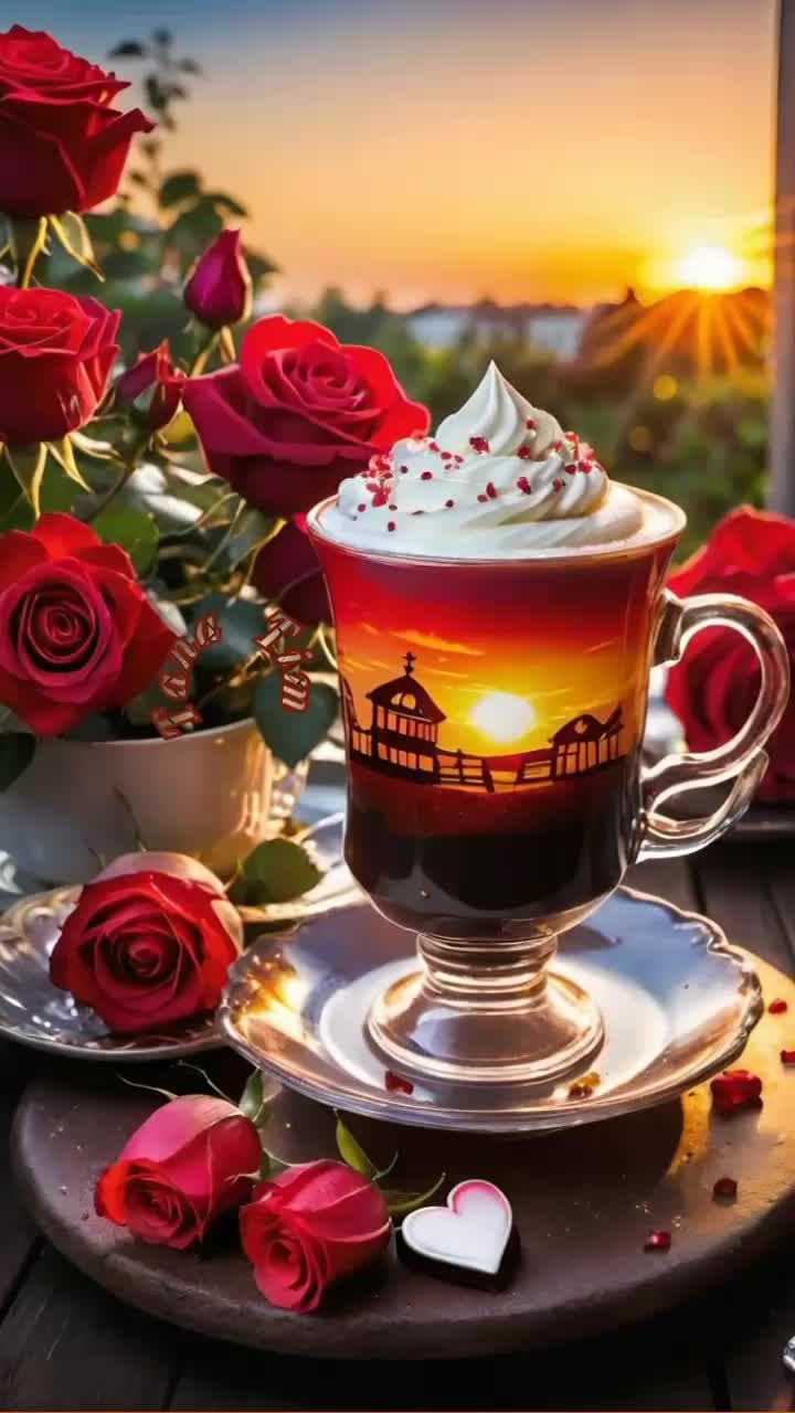 Открытка «Добрый вечер и пожелания»: Добрый вечер: романтическая открытка с розами и кофе. Тэги: Добрый вечер красивые…