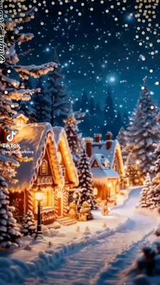 Открытка «Доброй ночи»: Доброй ночи: «Волшебный зимний пейзаж» со снегом.