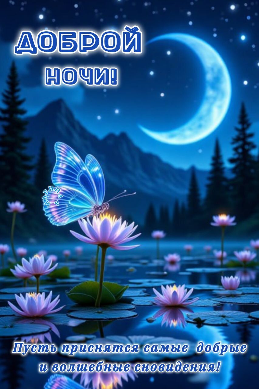 Открытка «Доброй ночи»: Доброй ночи: «Волшебная бабочка и луна».