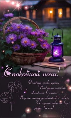 Открытка «Спокойной ночи»: Спокойной ночи: уютная открытка с цветами и фонарем. Тэги: Спокойной ночи, красивые…