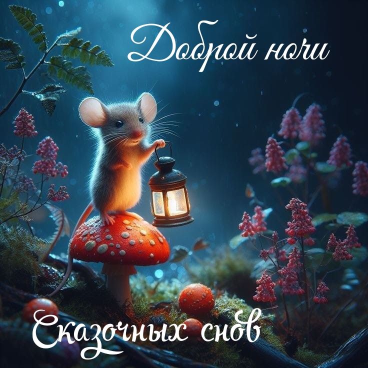 Открытка «Доброй ночи»: Доброй ночи: Милая мышка и сказочных снов пожелания.