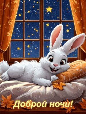 Открытка «Доброй ночи»: Доброй ночи: Милый зайчик и звездное небо.