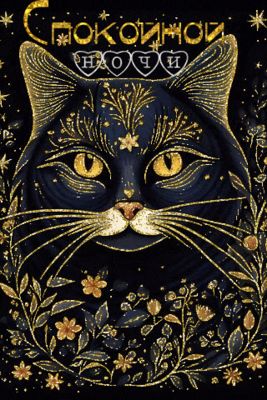 Открытка «Спокойной ночи»: Спокойной ночи: загадочный кот со звездами. Тэги: Спокойной ночи, красивые, Спокойной ночи…