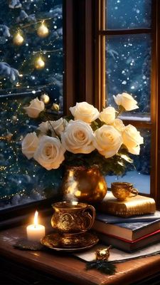 Открытка «Добрый вечер и пожелания»: Добрый вечер: Уютный зимний отдых у окна. Тэги: Добрый зимний вечер, Добрый вече…